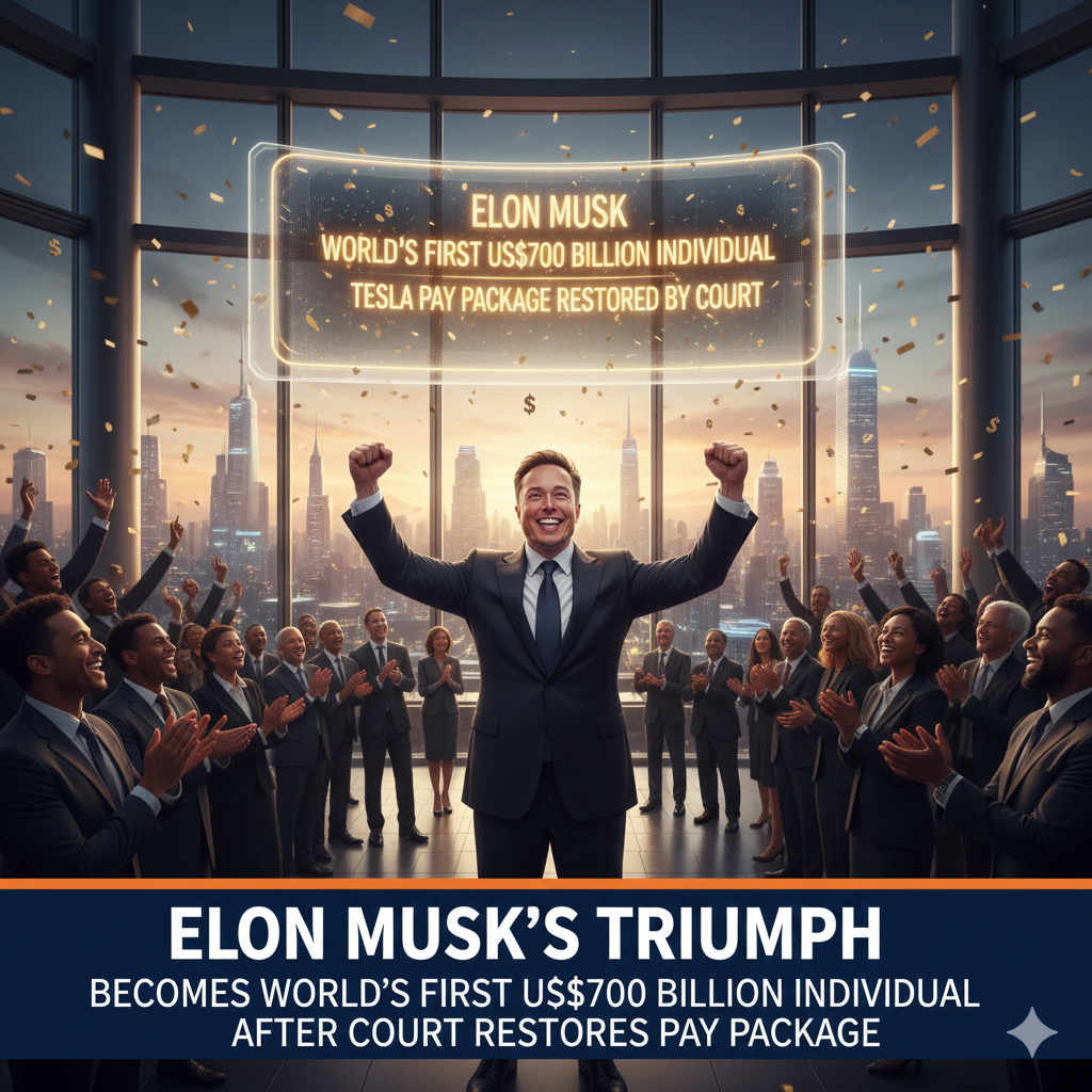 Elon Musk Becomes World’s First US$700 Billion Individual After Court Restores Tesla Pay Package