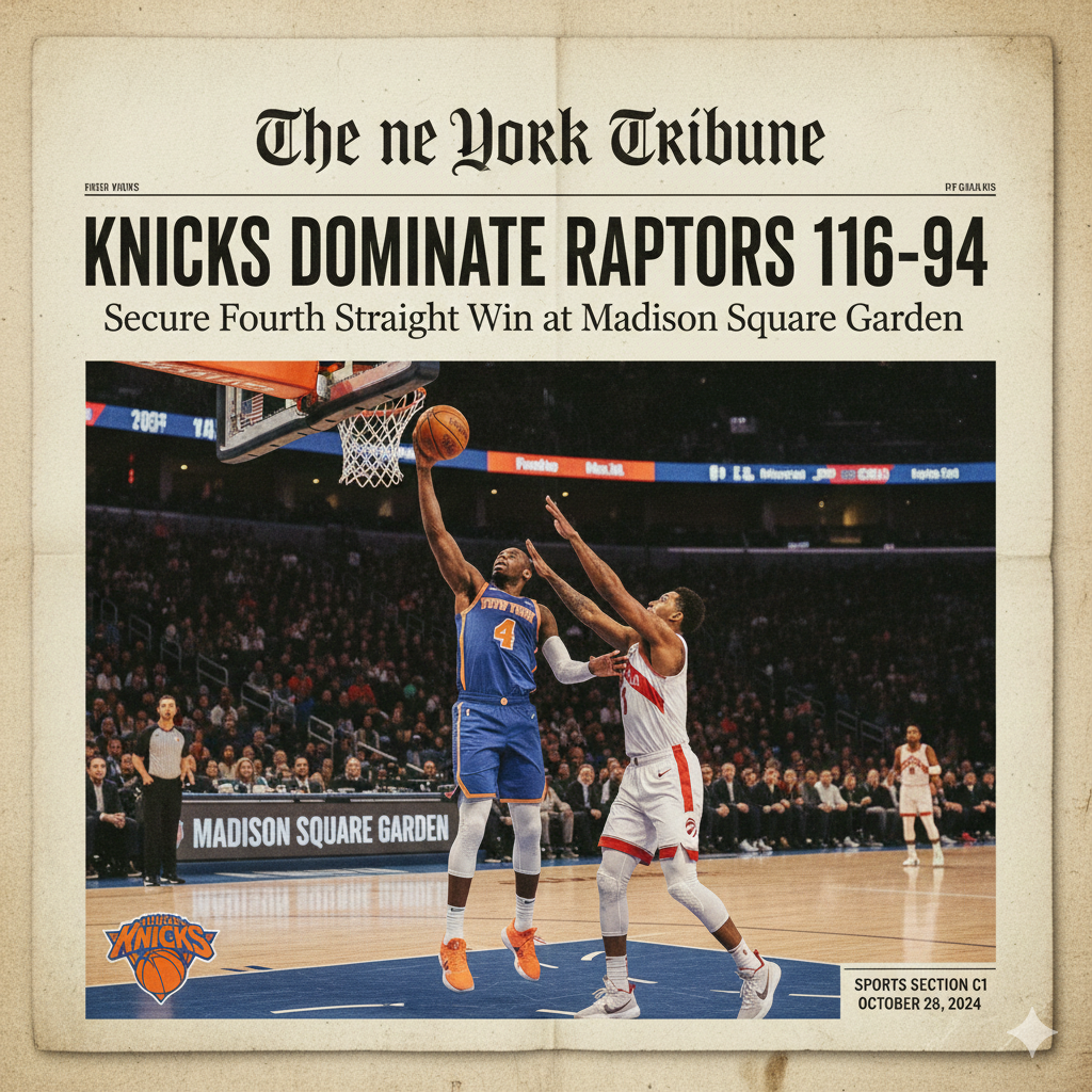 Knicks Dominate Raptors 116-94 to Secure Fourth Straight Win at Madison Square Garden